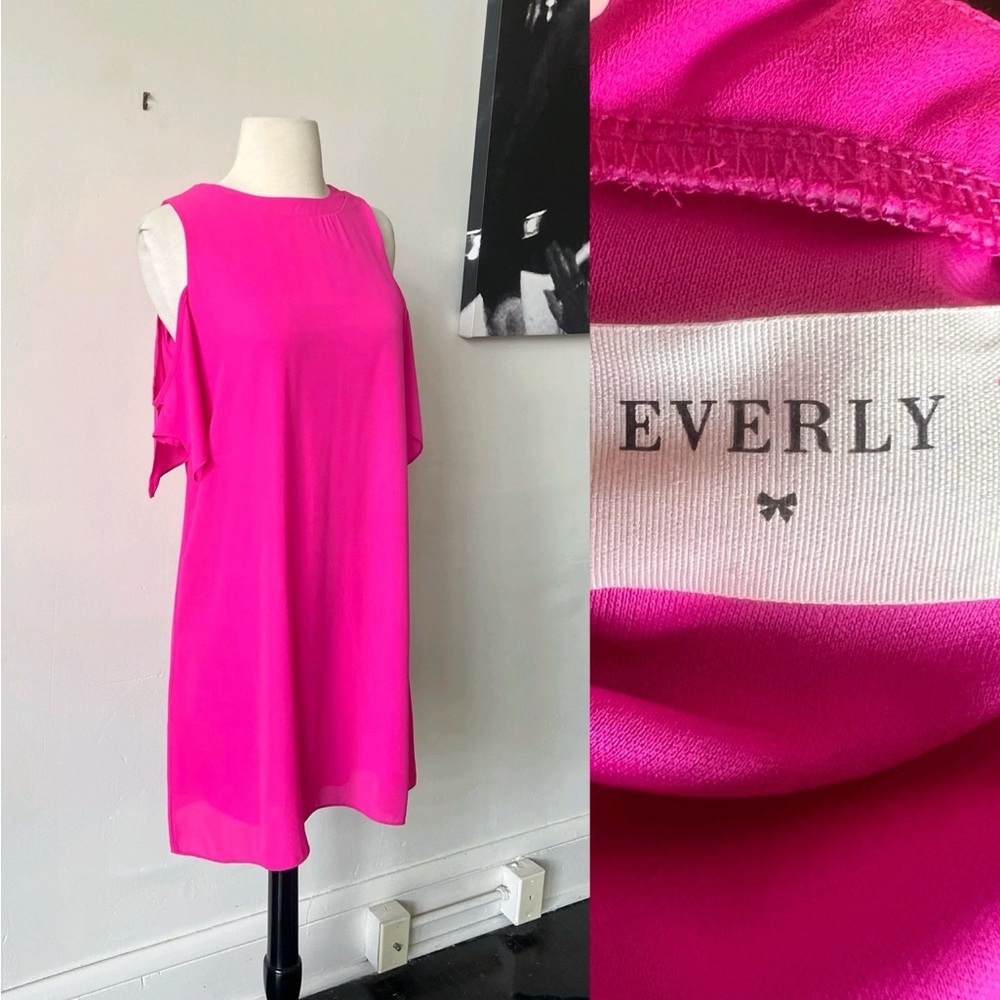 Everly Hot Pink Cut Out Shoulder Midi Dress Size Small